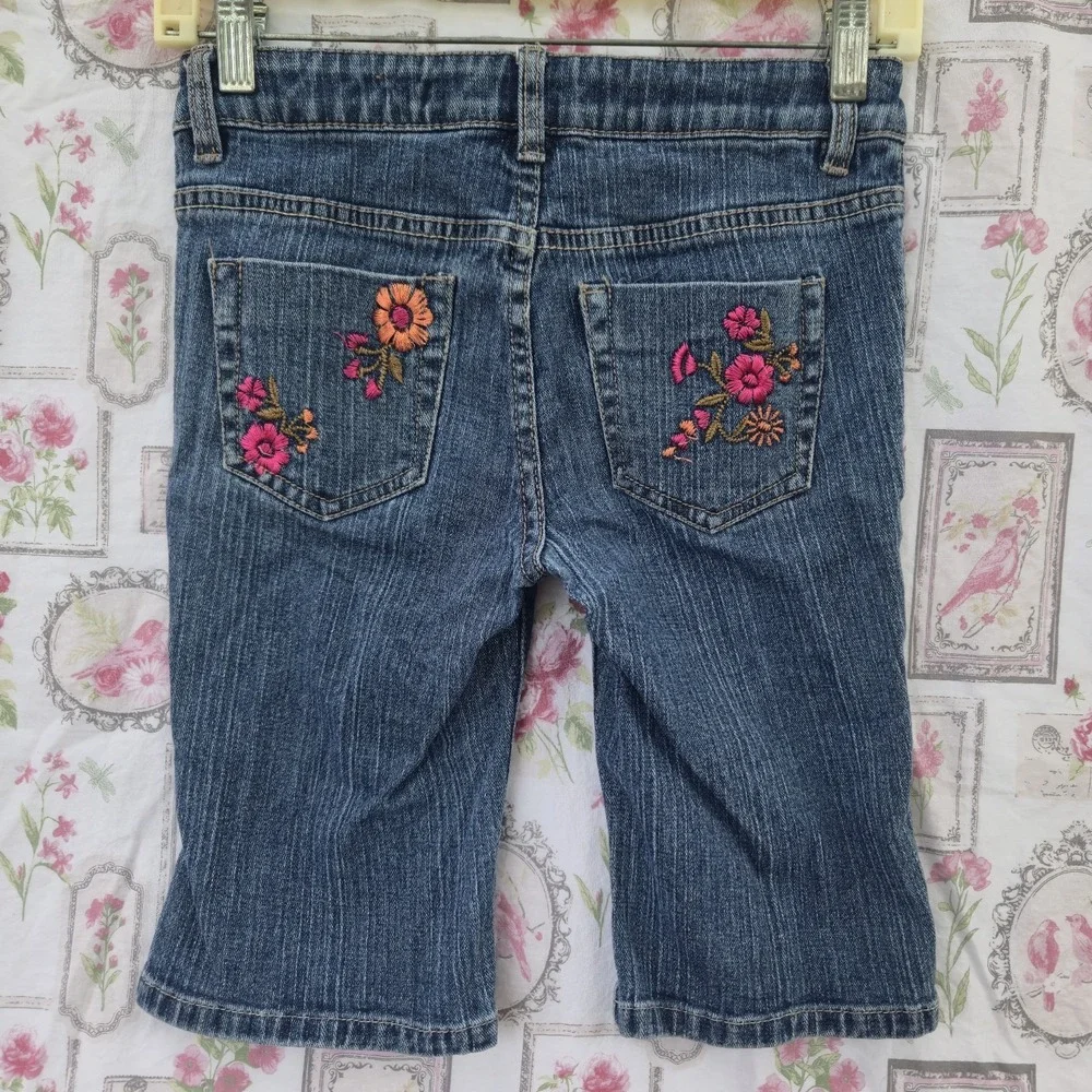 Vintage Y2K Route 66 Denim Bermuda Shorts Embroidered Adjustable Youth Girl's 12